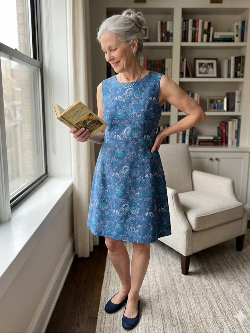Eva Méndez Blue Floral Sleeveless A-Line Mini Dress